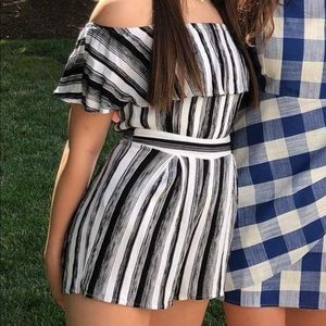 Blue Rain Black and White Romper